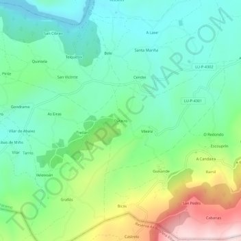 Mapa topográfico Outeiro, altitud, relieve