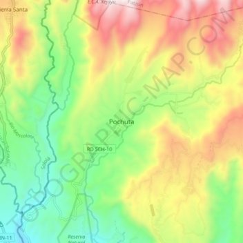 Mapa topográfico Pochuta, altitud, relieve