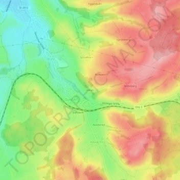 Mapa topográfico Dillian, altitud, relieve