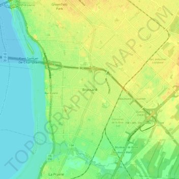 Mapa topográfico Brossard, altitud, relieve