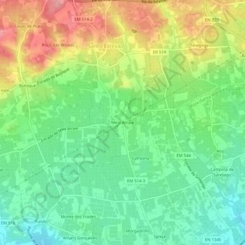 Mapa topográfico Meia Arraia, altitud, relieve