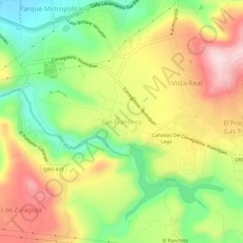 Mapa topográfico San Francisco, altitud, relieve
