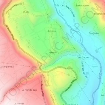 Mapa topográfico Yataquí, altitud, relieve