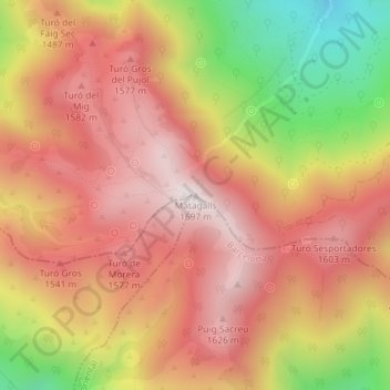 Mapa topográfico Matagalls, altitud, relieve
