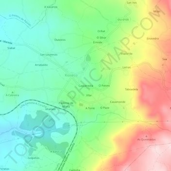 Mapa topográfico Cascarreira, altitud, relieve
