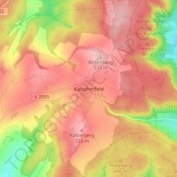 Mapa topográfico Kaltohmfeld, altitud, relieve