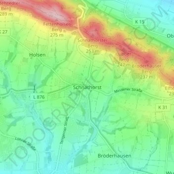 Mapa topográfico Schnathorst, altitud, relieve