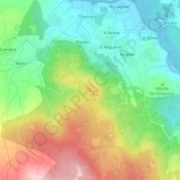 Mapa topográfico O Cordal, altitud, relieve
