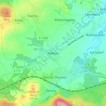 Mapa topográfico Wölkau, altitud, relieve