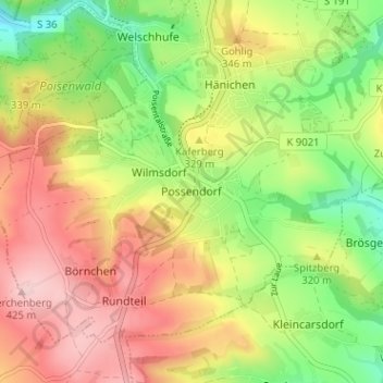 Mapa topográfico Possendorf, altitud, relieve