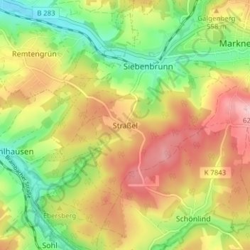 Mapa topográfico Sträßel, altitud, relieve