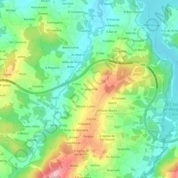 Mapa topográfico O Longueiral, altitud, relieve