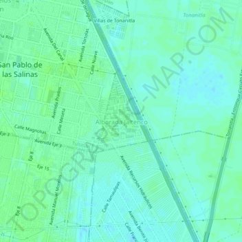 Mapa topográfico Alborada Jaltenco, altitud, relieve