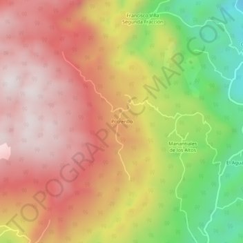 Mapa topográfico Potrerillo, altitud, relieve