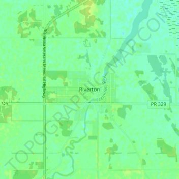 Mapa topográfico Riverton, altitud, relieve