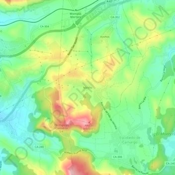 Mapa topográfico Maoño, altitud, relieve