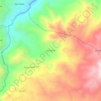 Mapa topográfico La Plama, altitud, relieve