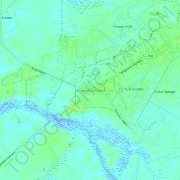 Mapa topográfico Fenwick Crossroads, altitud, relieve