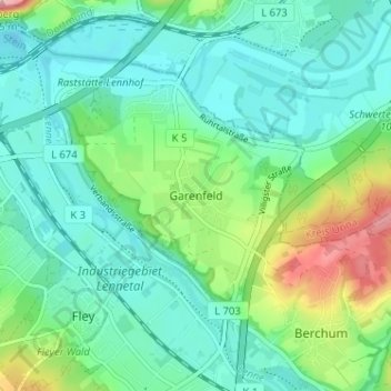 Mapa topográfico Garenfeld, altitud, relieve