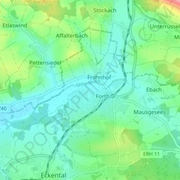Mapa topográfico Büg, altitud, relieve