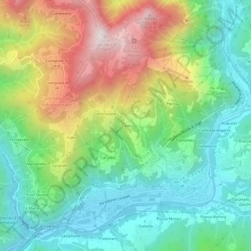 Mapa topográfico Tiglio, altitud, relieve