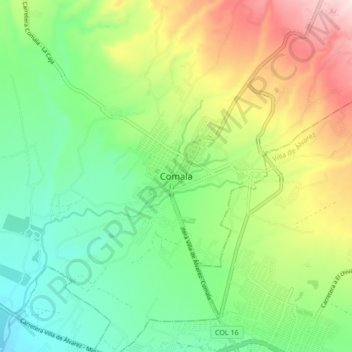 Mapa topográfico Comala, altitud, relieve