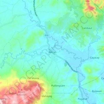 Mapa topográfico Alicia, altitud, relieve