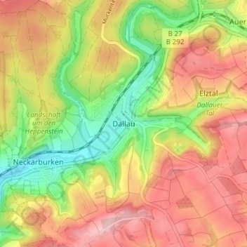 Mapa topográfico Dallau, altitud, relieve