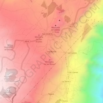 Mapa topográfico Las Rosas, altitud, relieve