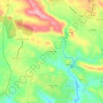 Mapa topográfico Entrevinhas, altitud, relieve
