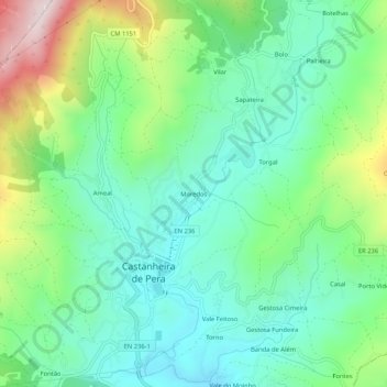 Mapa topográfico Moredos, altitud, relieve