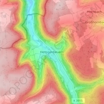 Mapa topográfico Hettigenbeuern, altitud, relieve