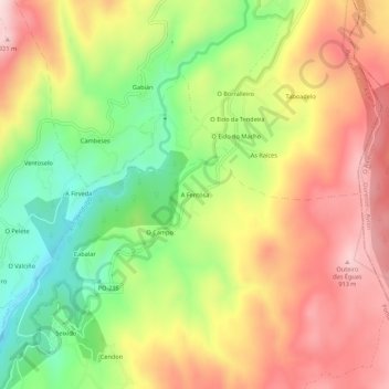 Mapa topográfico A Fentosa, altitud, relieve