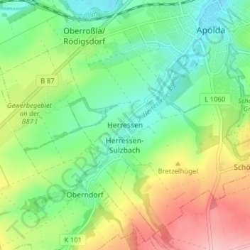 Mapa topográfico Herressen, altitud, relieve