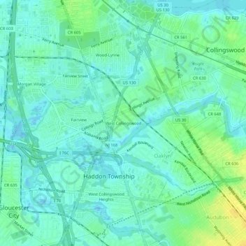 Mapa topográfico West Collingswood, altitud, relieve