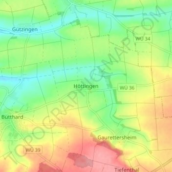 Mapa topográfico Höttingen, altitud, relieve