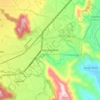 Mapa topográfico Ixtaczoquitlán, altitud, relieve