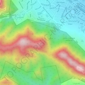 Mapa topográfico Cerro El Chupón, altitud, relieve