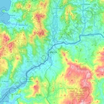 Mapa topográfico Valença, altitud, relieve