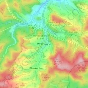 Mapa topográfico Wölfterode, altitud, relieve