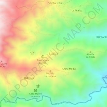 Mapa topográfico Lisboa, altitud, relieve