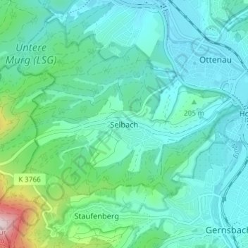Mapa topográfico Selbach, altitud, relieve