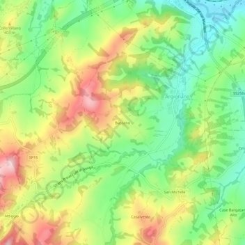 Mapa topográfico Bassano, altitud, relieve