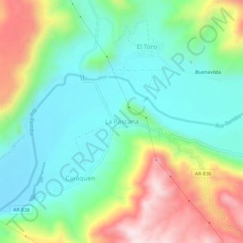 Mapa topográfico La Pascana, altitud, relieve