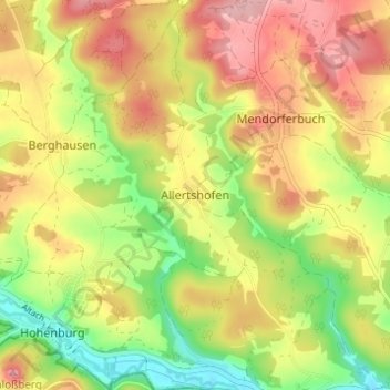 Mapa topográfico Allertshofen, altitud, relieve