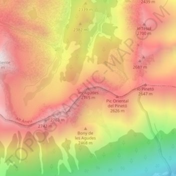 Mapa topográfico les Agudes, altitud, relieve