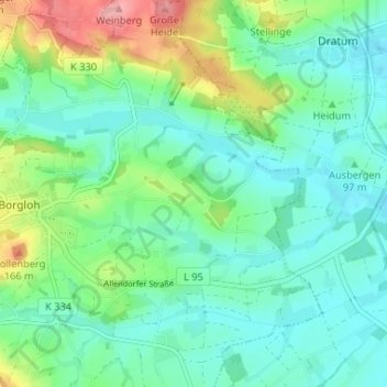 Mapa topográfico Uphöfen, altitud, relieve