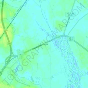 Mapa topográfico Pocotaligo, altitud, relieve