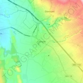 Mapa topográfico Cocoyoc, altitud, relieve