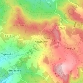 Mapa topográfico Kottengrün, altitud, relieve
